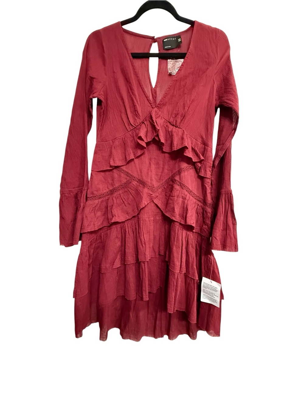 ASOS DESIGN wine-colored textured long-sleeve mini dress